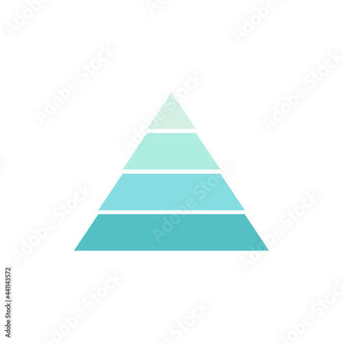 Pyramid shape with four charts. Infographic template for presentations and reports. Blue triangle data segments. Vector illustration isolated on white