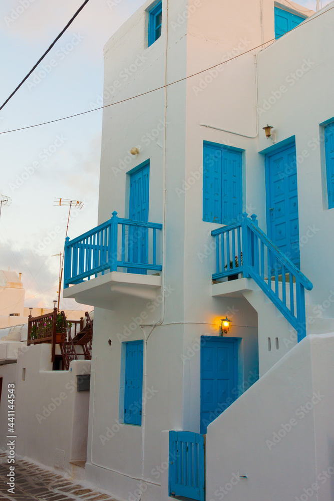 Fototapeta premium Blue door frames in Mykonos island Greece