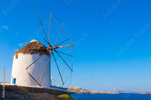 Broken but beautifull windmill closeup in Mykonos island cyclades Greece