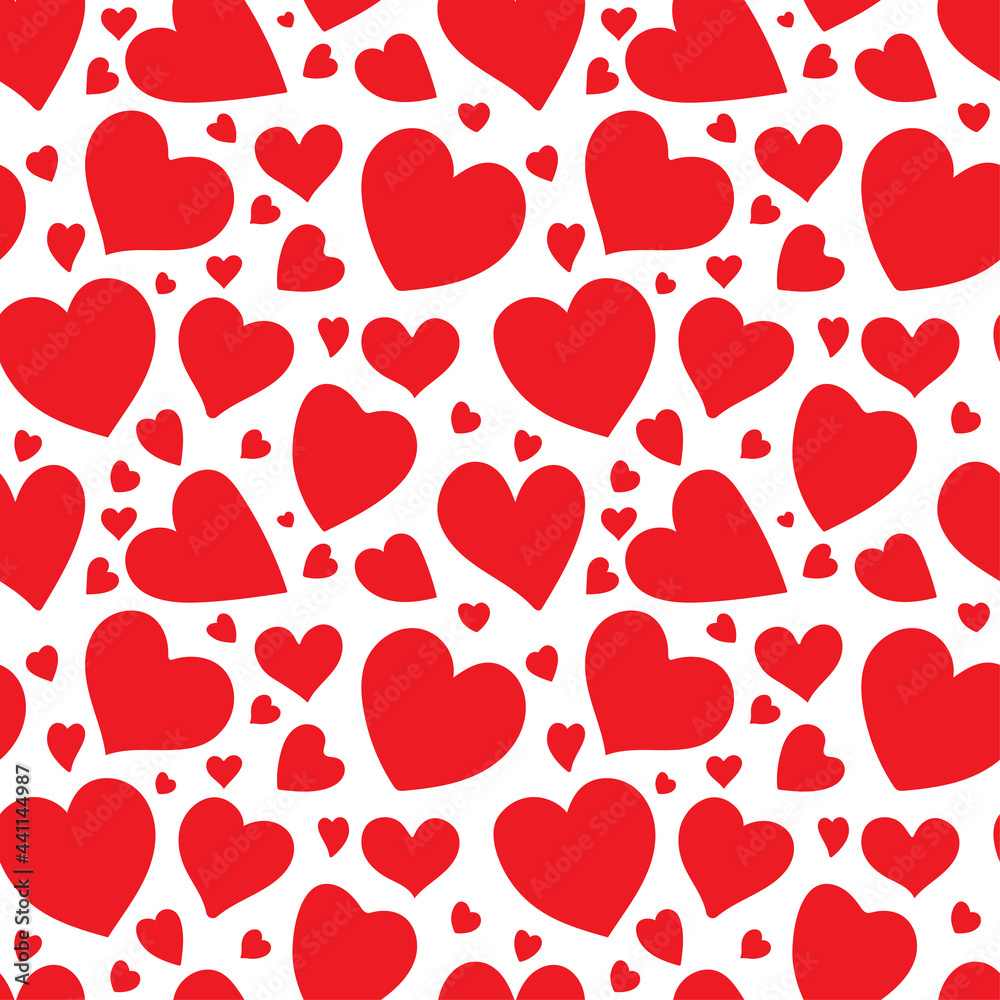 Hearts seamless pattern. Hand drawn various shape hearts endless background. Part of set.