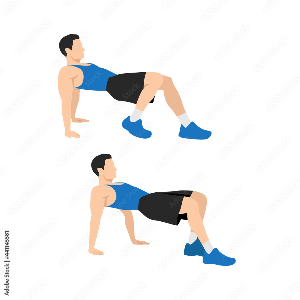 Man doing Crab walks exercise. Flat vector illustration isolated on white background Man doing Crab walks exercise. Flat vector illustration isolated on white background