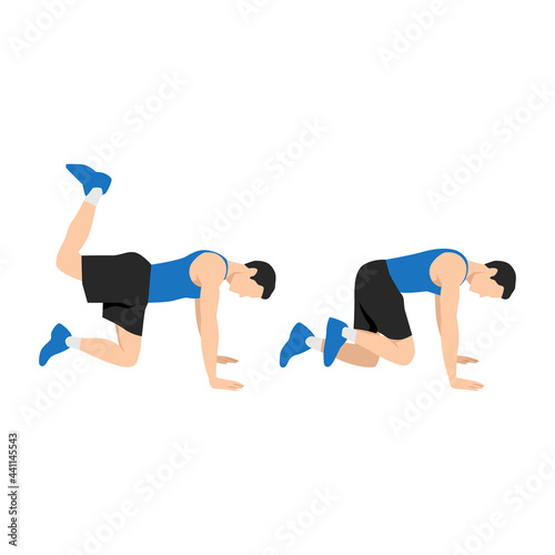 Man doing donkey kicks exercise flat vector illustration isolated on white background