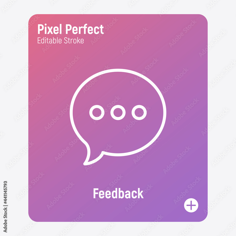 Feedback, review thin line icon. Speech bubble with three dots. Pixel perfect, editable stroke. Vector illustration. Feedback, review thin line icon. Speech bubble with three dots. Pixel perfect, editable stroke. Vector illustration.