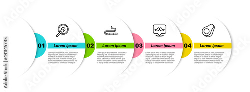 Set line Gong, Cigar, Mustache and Avocado fruit. Business infographic template. Vector