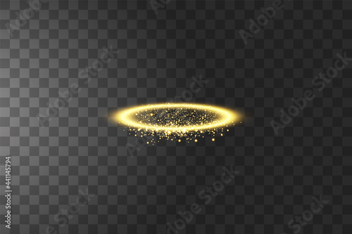 Golden halo angel ring. Isolated on black transparent background, vector illustration