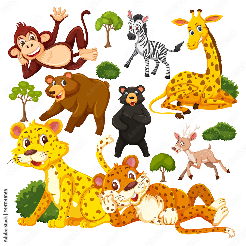 Naklejka premium Seamless pattern with cute wild animals cartoon character