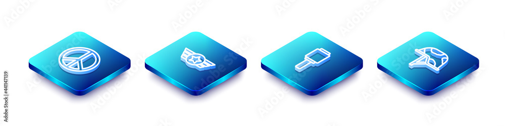 Set Isometric line Peace, Star American military, Anti-tank hand grenade and Military helmet icon. Vector Set Isometric line Peace, Star American military, Anti-tank hand grenade and Military helmet icon. Vector