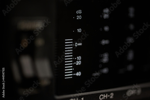 Photos Close up of a volume meter of a video player with several audio channels, a volu