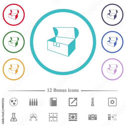 Empty open coffer flat color icons in circle shape outlines