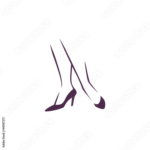 Beautiful hand drawn woman foot on high heels shoes silhouette isolated. Vector flat illustration. For emblem, tag, logo, banner etc.