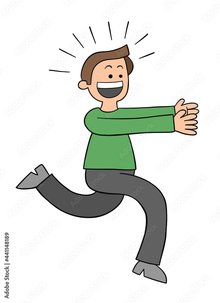 Fototapeta premium Cartoon man is excited and running to catch something, vector illustration
