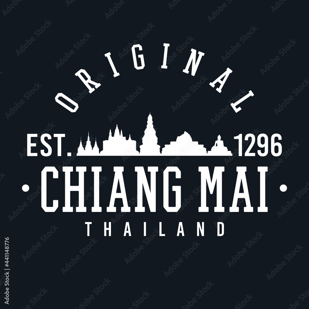 Chiang Mai, Thailand Skyline Original. A Logotype Sports College and University Style. Illustration Design Vector City.