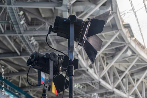 TV at the soccer. Professional digital video camera. television camera in the stadium . EURO 2020