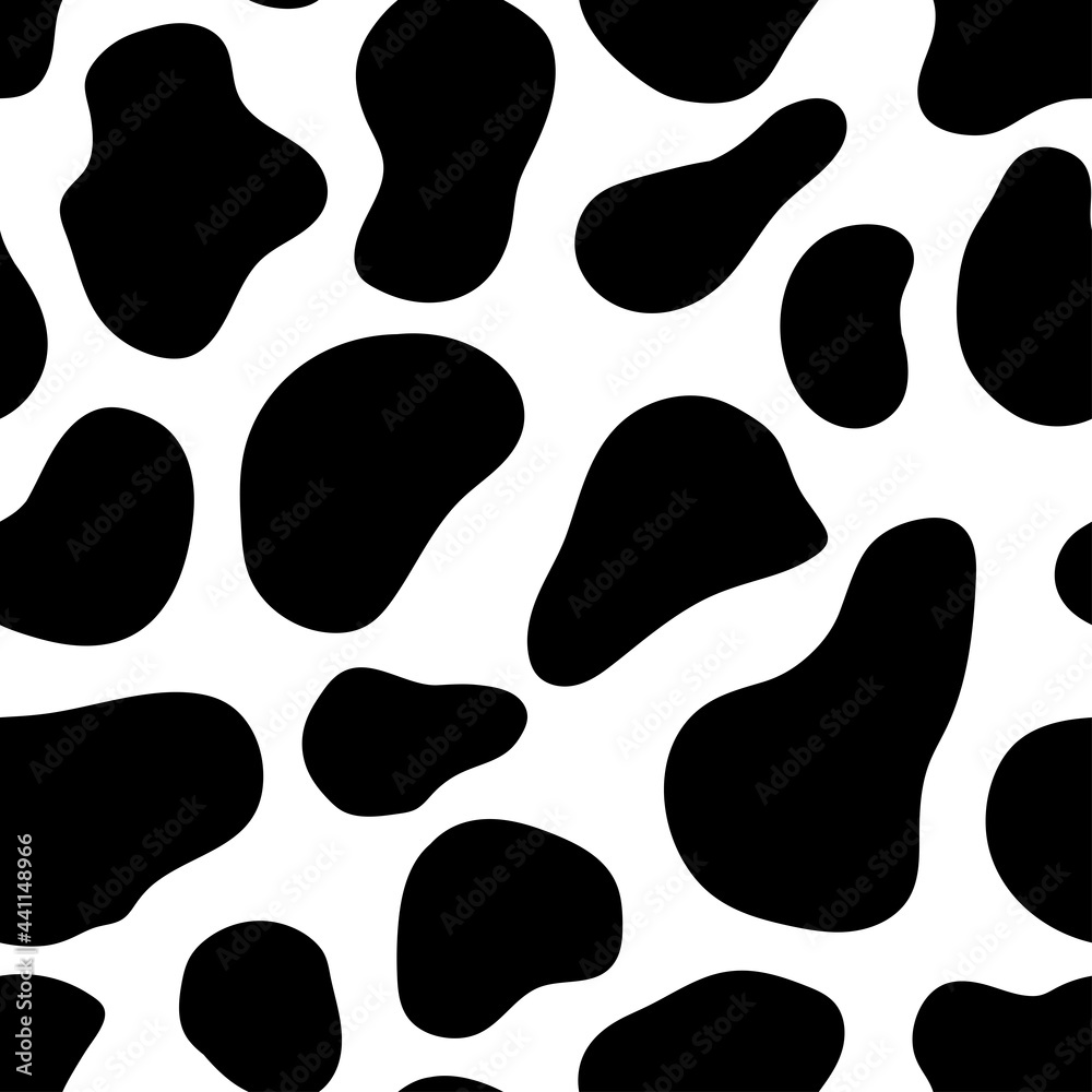 Seamless pattern with cow spots. Cow skin. Seamless pattern black and white. Vector illustration. For textiles, Wallpaper, wrapping paper, bed linen.