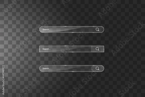 Search bar template. Vector web search illustration. Transparent glass search bar