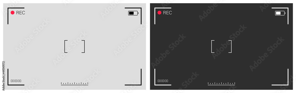 Camera viewfinder set. Video camera screen. Photo camera display. Vector illustration