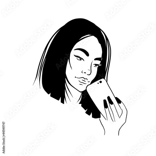 A girl takes a selfie. Vector illustration