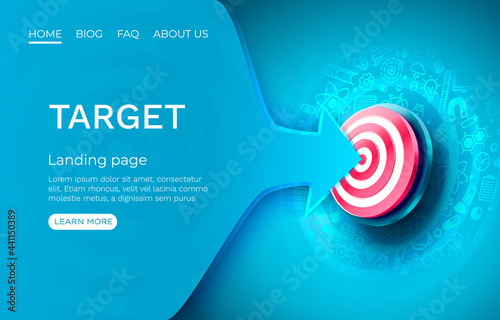 Target landing page, banner business 3d icon. Vector