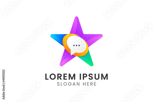 Star With talk chat Icon colorful logo template Premium Vector. star chat logo.
