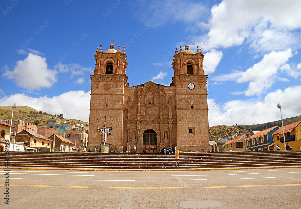 Cathedral Basilica of Saint Charles Borromeo or Puno Cathrdral on Plaza de Armas Square in Puno, Peru, South America