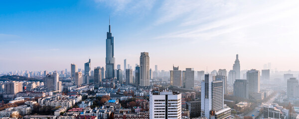 Dusk scenery of Zifeng Building and city skyline in Nanjing, Jiangsu, China 