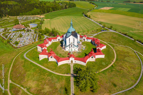 Top view of the church St. John of Nepomuk. Zdar nad Sazavou. Czechia. The Pilgrim Church of St John of Nepomuk on the Zelena hora on Zdar nad Sazavou, Czech Republic. photo