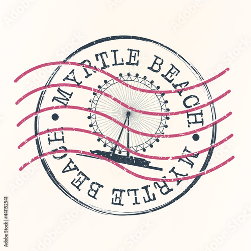 Myrtle Beach, South Carolina, USA  Stamp Postal. Silhouette Seal. Flag Passport Round Design. Vector Icon. Design Retro Travel. National Symbol. photo