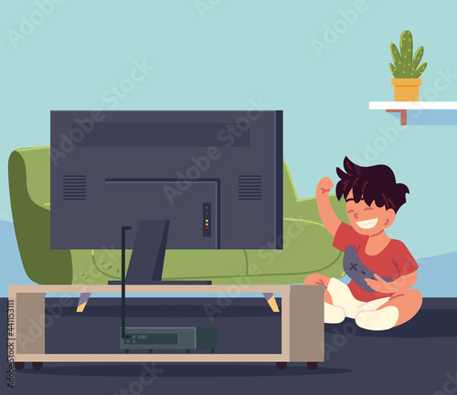 happy kid playing video games