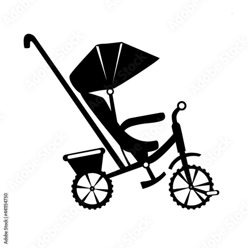 Kids bicycle black silhouette. Black bike icon, playing game toy. Vector illustration.