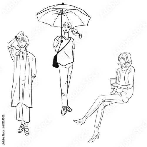 ファッショナブルな女性の線画ベクターイラスト