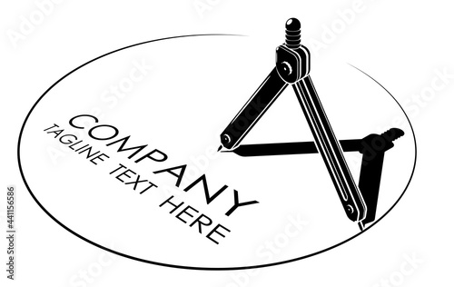 drawing compass drew circle for advertisement of construction company. Tool of engineer and designer draws circle. Template for advertising. Vector