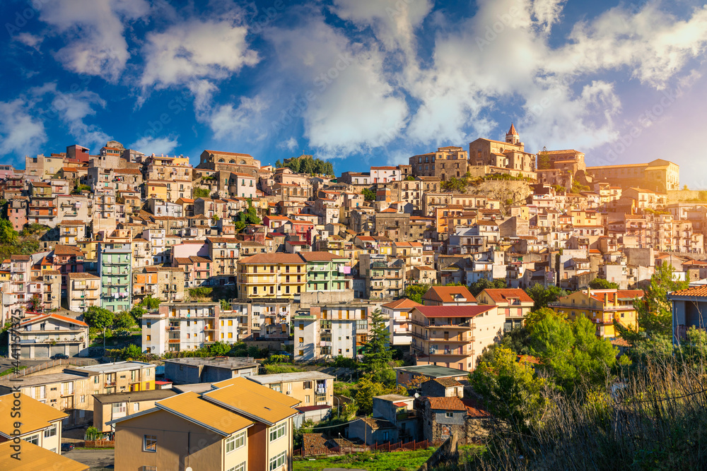 The medieval hill town of Francavilla di Sicilia. Italy, Sicily, Messina Province, Francavilla di Sicilia.