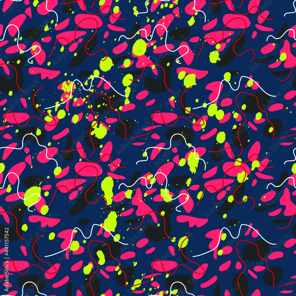 Seamless pattern with round shapes and wave lines