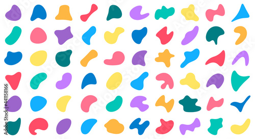 Random blobs. Abstract blob shapes, liquid paint blobs, spreading fluid ink blotch elements isolated vector illustration set. Blotch minimal abstract shapes