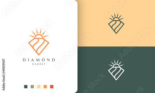 diamond sun logo in minimalist mono line and modern style