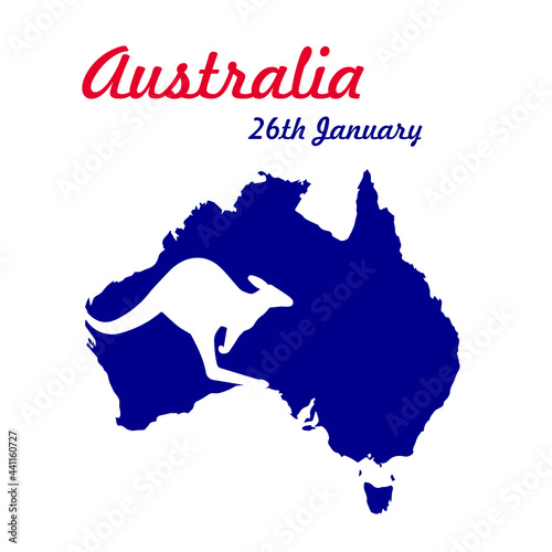 Happy Australia day concept and template. 26 january - national Australian holiday and vacation. Map of Australia with flag. Vector illustration. 