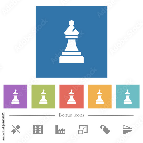 Black chess bishop flat white icons in square backgrounds