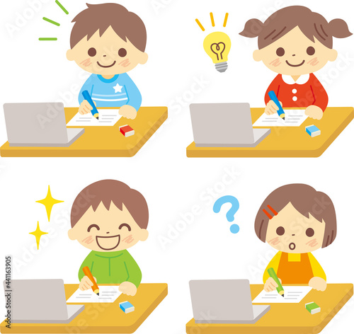 オンライン学習する子供のイラスト