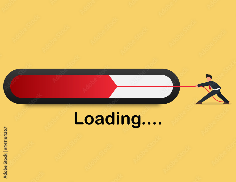 Businessmen pulling load bar red. concept Efforts go to target growth Businessmen pulling load bar red. concept Efforts go to target growth