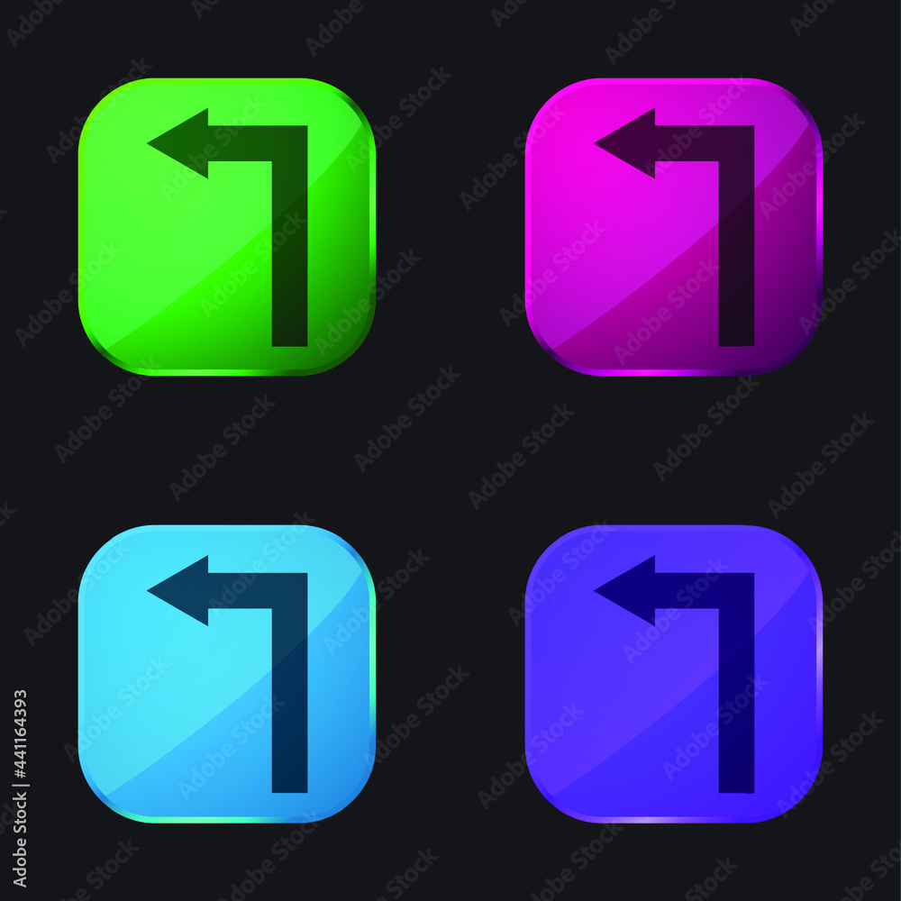 Arrow Straight Angle Turning To Left four color glass button icon Arrow Straight Angle Turning To Left four color glass button icon