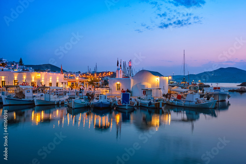 Picturesque Naousa town on Paros island, Greece in the night