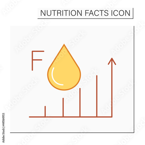 Fat content color icon. Energy value. High level fats. Nutrition facts. Nutrient supplements. Nutrient composition.Isolated vector illustration