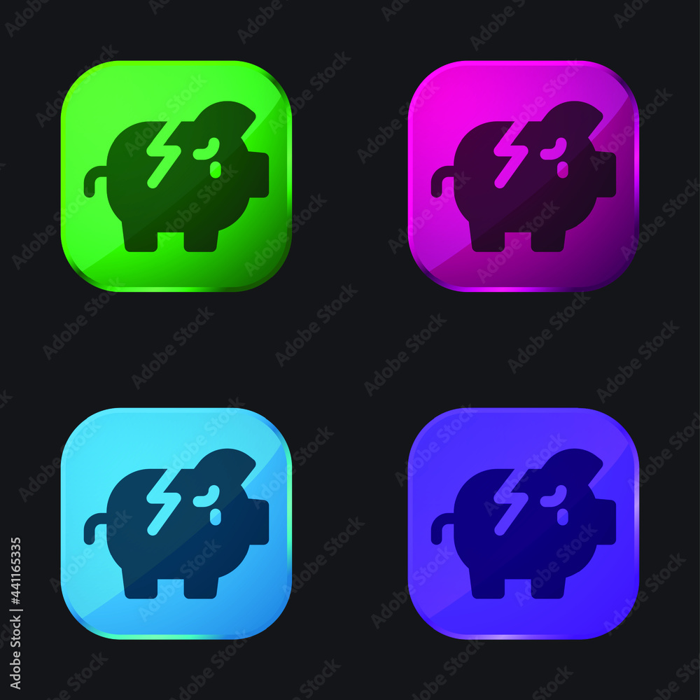 Bankrupt four color glass button icon Bankrupt four color glass button icon