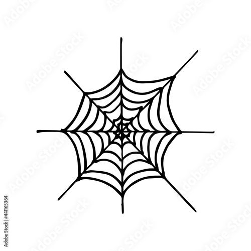 Hand drawing cartoon halloween doodle element. Vector halloween spider web in doodle style. Cute illustration for seasonal design, textile, print, web, mobile and infographics isolated on white