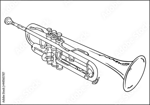 Trumpet, hand draw black and white  isolated on white background