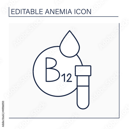 Test tube line icon. Vitamin B-12 testing. Blood analysis. Health protection. Anemia disease concept. Isolated vector illustration. Editable stroke