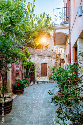 Fototapeta Naklejka Na Ścianę i Meble -  Scenic picturesque streets of Chania venetian town. Chania, Creete, Greece