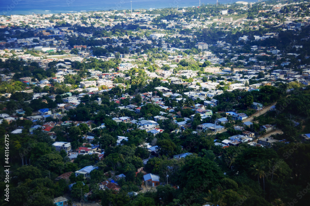 slums at the foot of the hill in Dominican Republic 