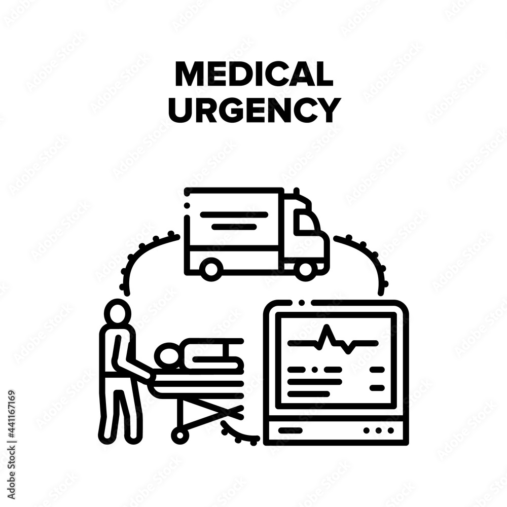 Medical Urgency Vector Icon Concept. Medical Urgency Health Help And Carrying Transportation To Hospital. Clinic Medicine Examination And Professional Disease Treatment Black Illustration Medical Urgency Vector Icon Concept. Medical Urgency Health Help And Carrying Transportation To Hospital. Clinic Medicine Examination And Professional Disease Treatment Black Illustration