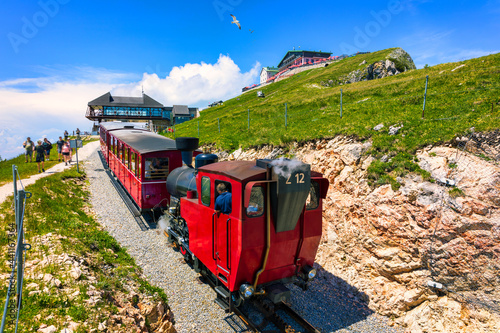 Schafberg Railway, a metre gauge cog railway in Upper Austria and Salzburg, from Sankt Wolfgang im Salzkammergut up to the Schafberg. Austria, Salzkammergut, Schafberg, Schafbergbahn, cog railway. photo